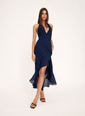Agata Halter Frill Maxi Dress Navy