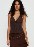 Nickole Halter Tailored Top Brown Stripe