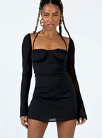 Dyer Long Sleeve Sheer Mini Dress Black