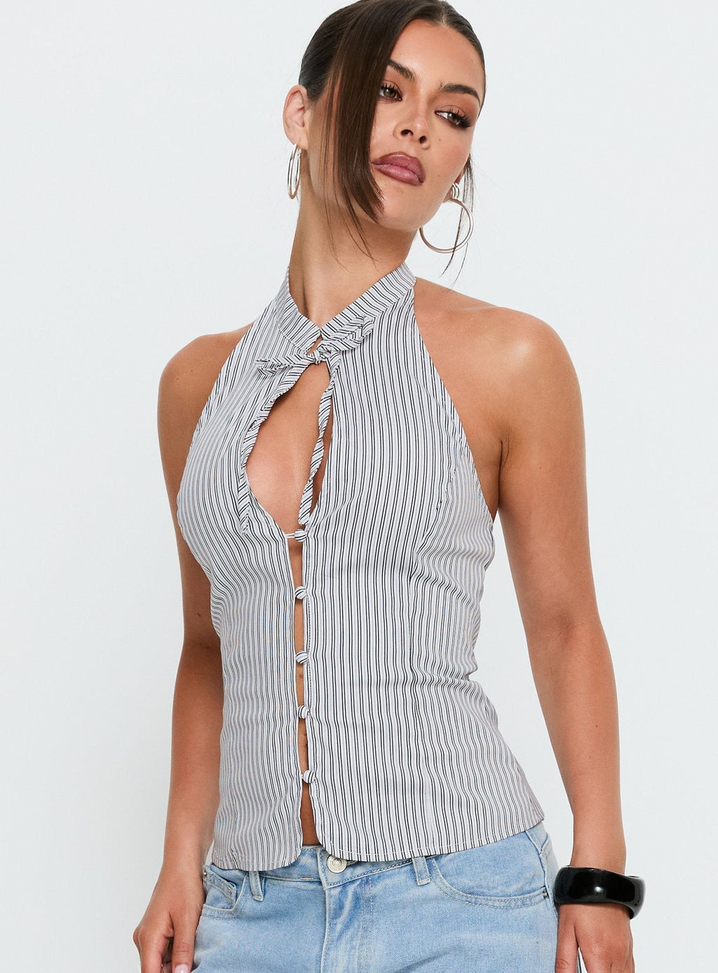 Tiarra Keyhole Sleeveless Top White Stripe