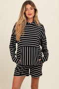 Black Cozy Striped Ribbed Two-Piece Maternity Lounge Set