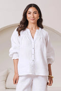 Adriana Long Sleeve Linen Top in White