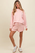 Mauve Checkered Plaid Pullover Shorts Maternity Set