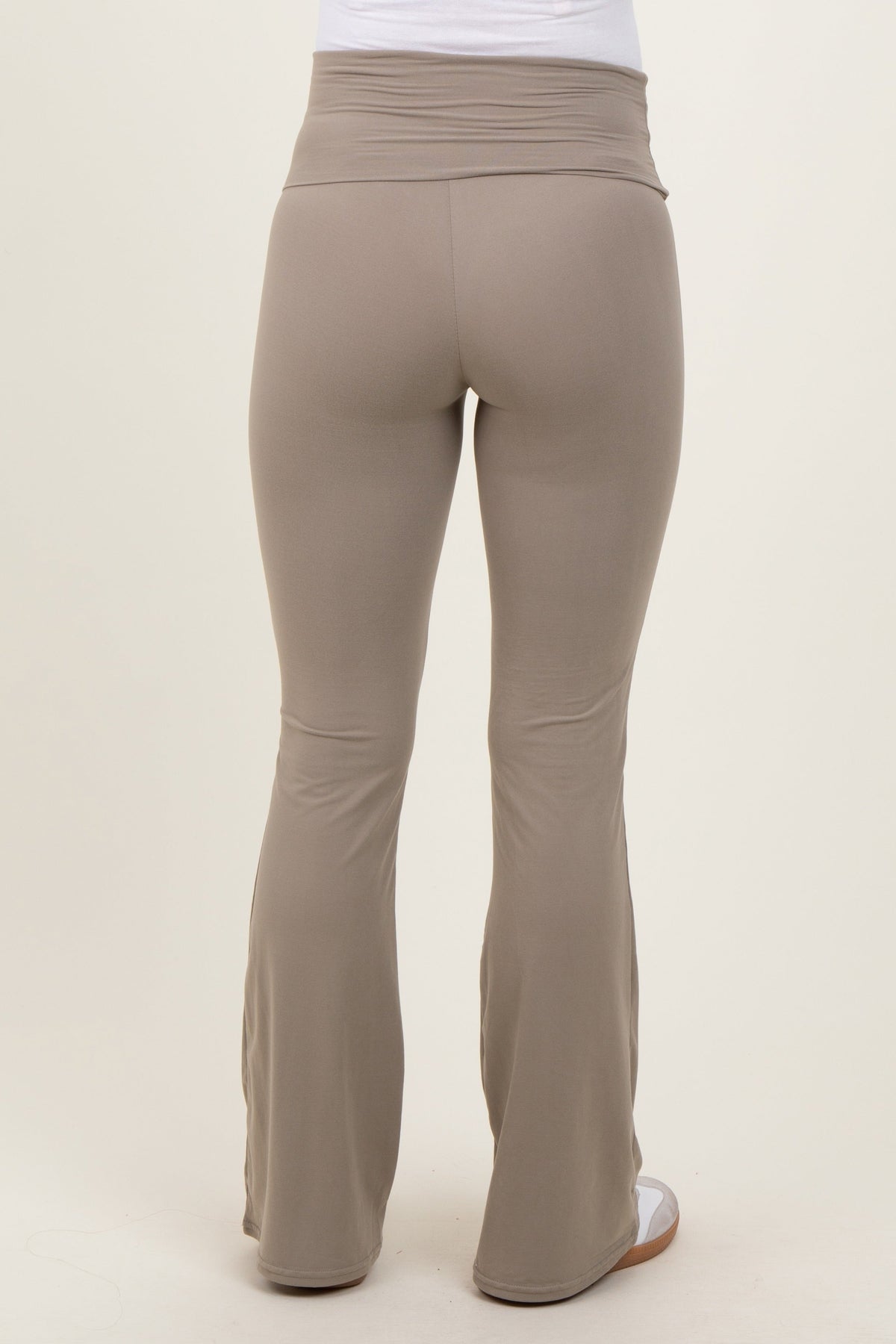 Light Olive Fold Over Waistband Maternity Flared Pants