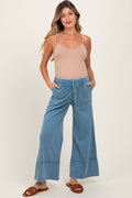 Blue Mineral Wash Wide Leg Ankle Maternity Pants