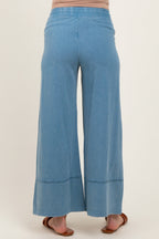 Blue Mineral Wash Wide Leg Ankle Maternity Pants