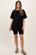 Black Biker Shorts Maternity Set