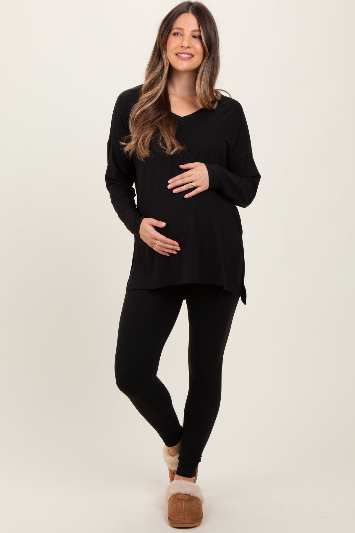 Black Brushed Knit Maternity Oversized Top and Legging Set