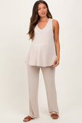 Cream Rib Knit Tank and Pant Maternity Set