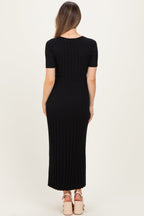 Black Ribbed Short Sleeve Maternity Knit Maxi Dress
