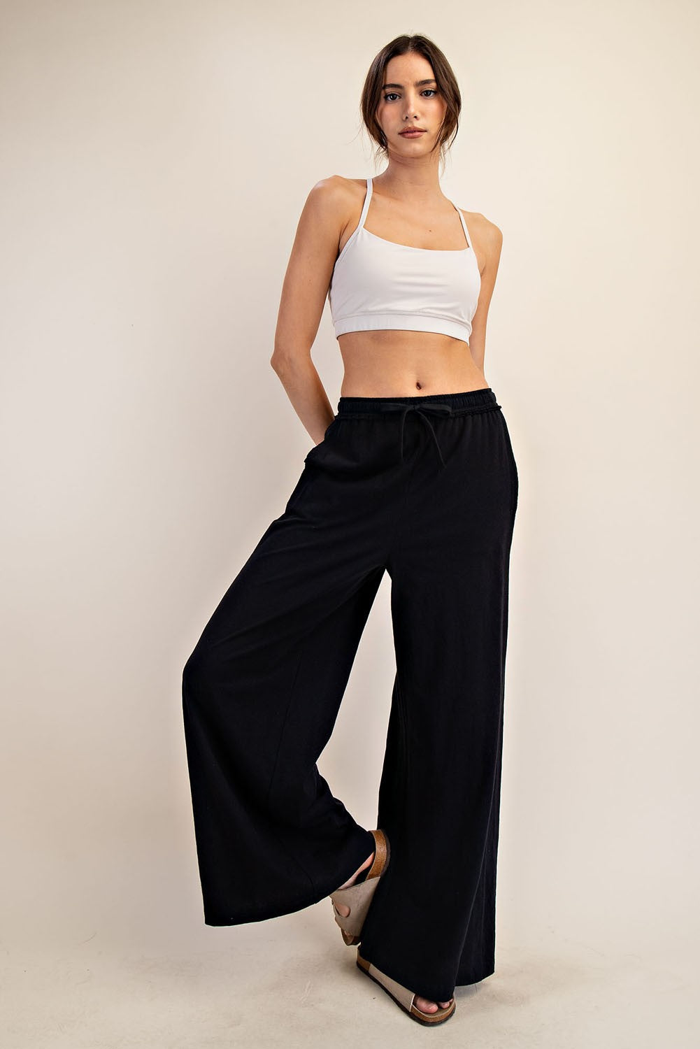Black Drawstring Wide Leg Maternity Lounge Pant