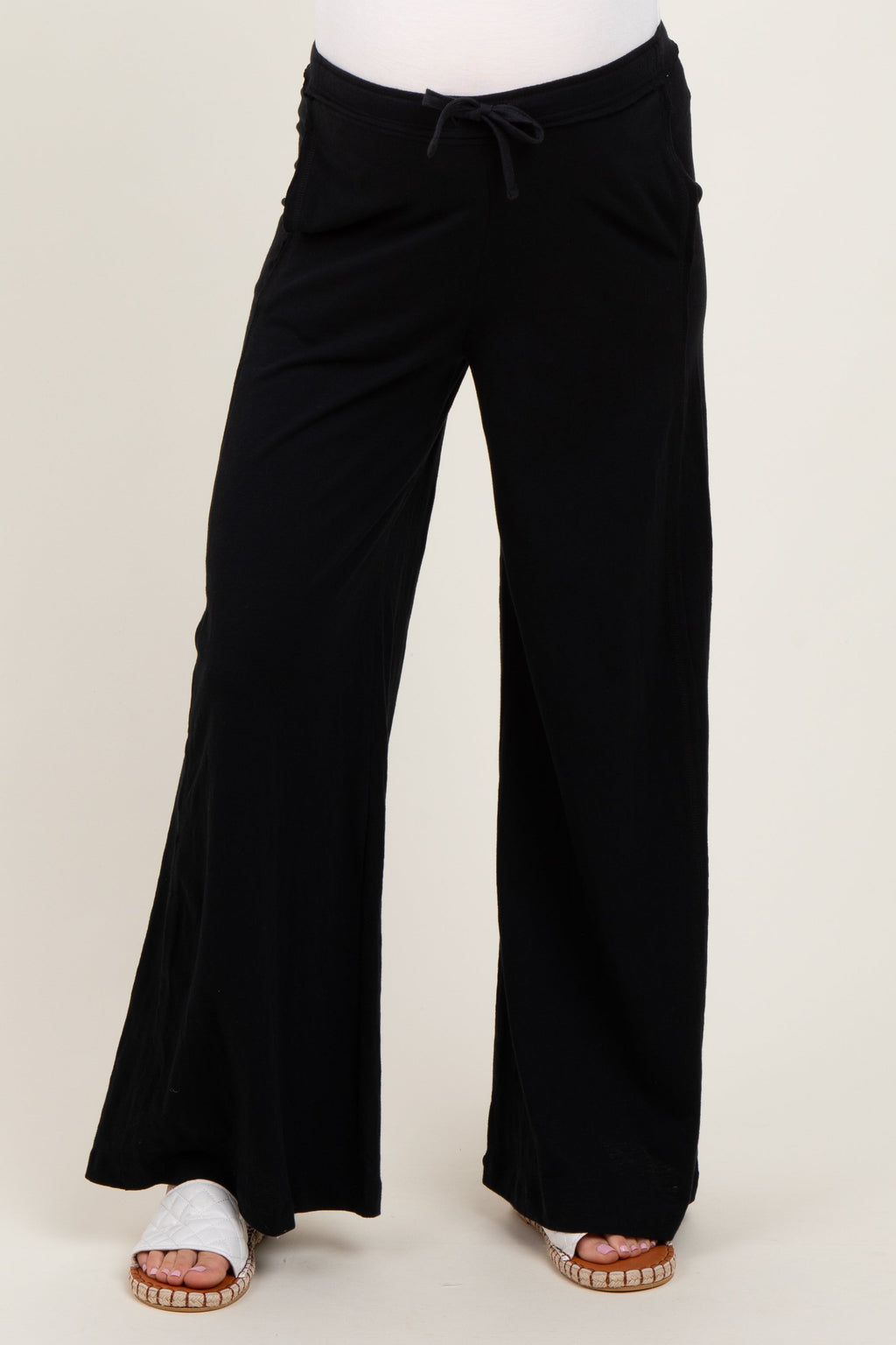Black Drawstring Wide Leg Maternity Lounge Pant