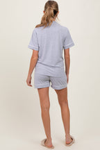 Heather Grey Short Sleeve Button Down Shirt Shorts Maternity Set