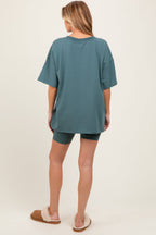 Light Olive Oversized V-Neck Biker Short Maternity Set