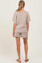 Taupe Textured Knit Dolman Sleeve Top Shorts Maternity Set