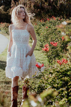 Ivory Floral Smocked Waist Ruffle Accent Maternity Dress