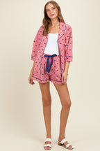Red Bow Print Gingham Pajama Short Maternity Set