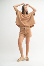 Mocha Drawstring Raw Hem Maternity Shorts
