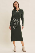 Hunter Green Soft Stretchy Rib Fitted Maternity Sweater Midi Dress
