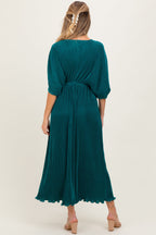 Forest Green Pleated Satin Dolman Sleeve Maternity Maxi Dress