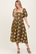 Dark Olive Textured Maternity Midi Dress