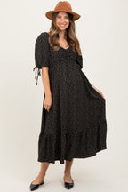 Black Floral Tie Sleeve Maternity Midi Dress