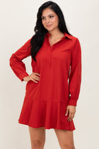 Rust Striped Long Sleeve Drop Waist Maternity Polo Dress