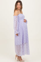 Lavender Lace Overlay Smocked Maternity Maxi Dress