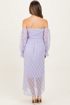 Lavender Lace Overlay Smocked Maternity Maxi Dress