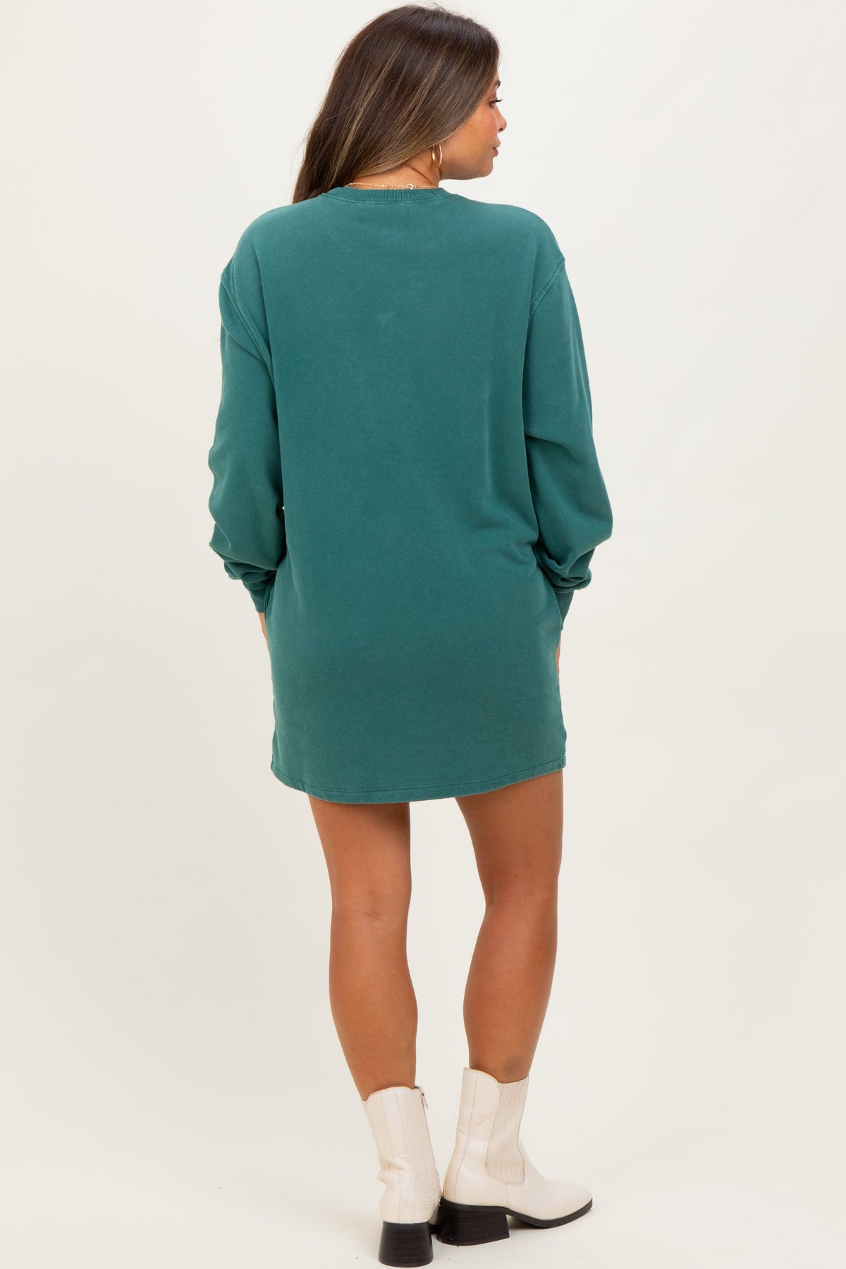 Forest Green Mint Mineral Wash Oversized Maternity Sweatshirt Mini Dress
