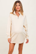 Cream Half Zip Long Sleeve Maternity Mini Dress