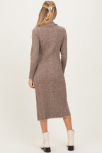Mocha Striped Rib Knit Maternity Polo Sweater Dress