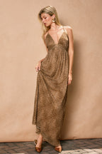 Bronzed Animal Print Plunging Maternity Maxi Dress