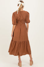 Coffee Polka Dots V Neck Flowy Maternity Dress