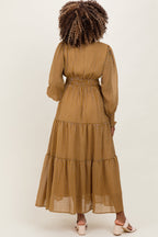 Yellow Printed Smocked Waist Tiered Maternity Maxi Dress