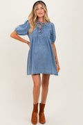 Blue Chambray Double Front Tie Maternity Dress