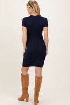 Navy Cable Knit Maternity Polo Sweater Dress