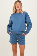 Blue Fleece Sweatshirt Shorts Maternity Set