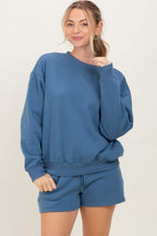 Blue Fleece Sweatshirt Shorts Maternity Set