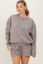 Taupe Fleece Sweatshirt Shorts Maternity Set
