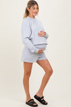 Heather Grey Fleece Sweatshirt Shorts Maternity Set