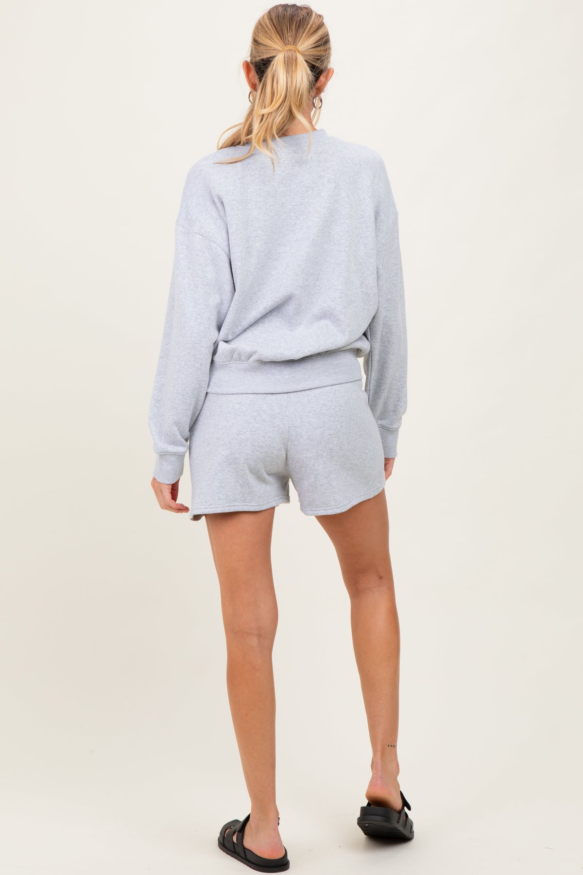 Heather Grey Fleece Sweatshirt Shorts Maternity Set