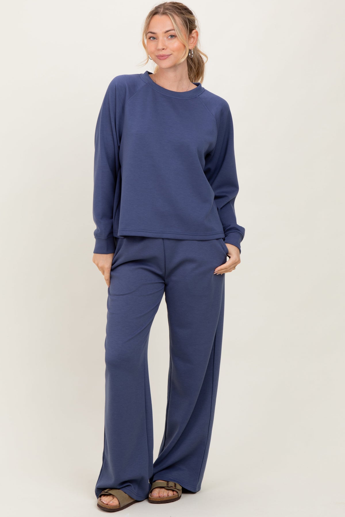 Blue Crewneck Pullover Pant Maternity Set