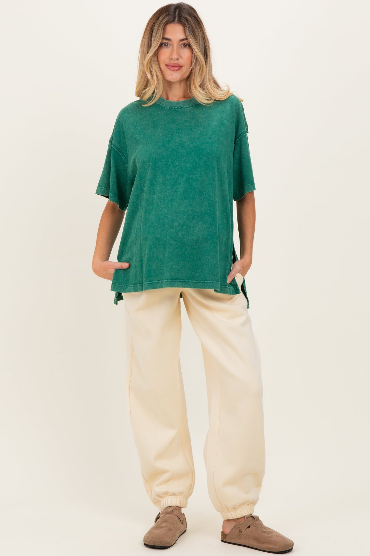 Cream Fleece Maternity Sweatpants