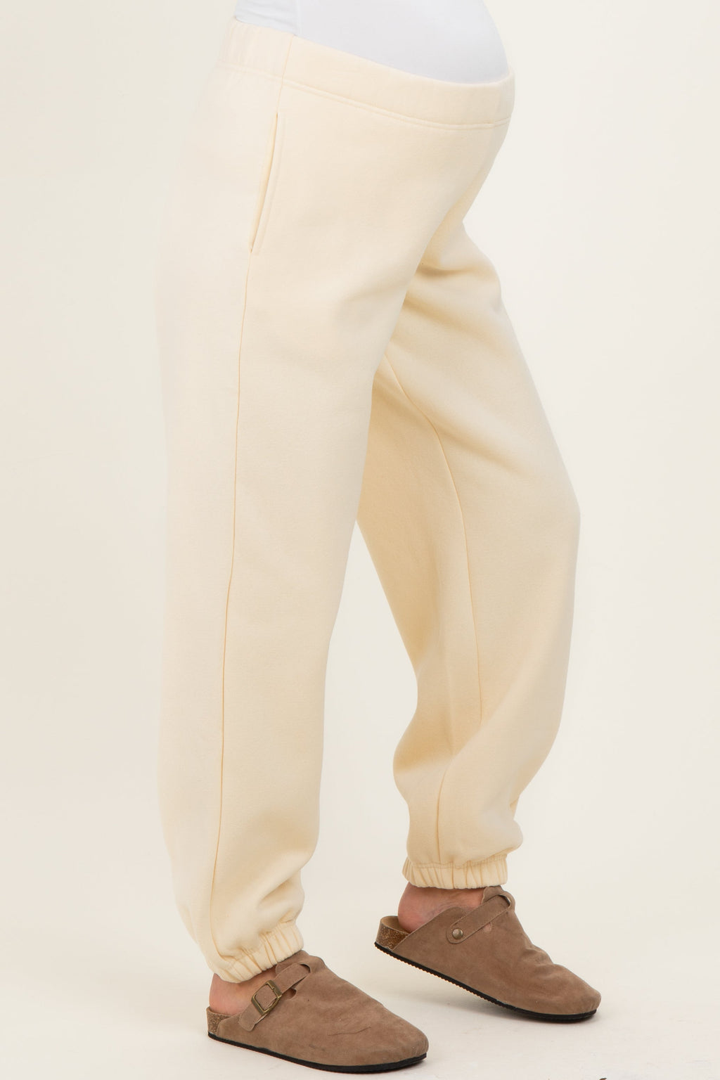 Cream Fleece Maternity Sweatpants