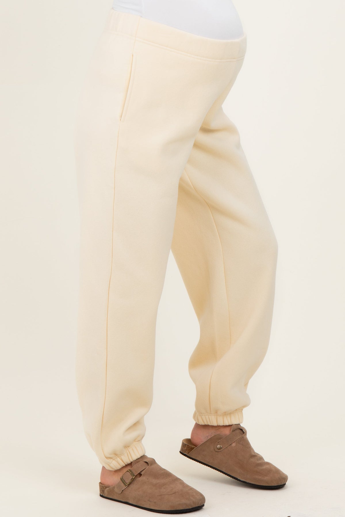 Cream Fleece Maternity Sweatpants
