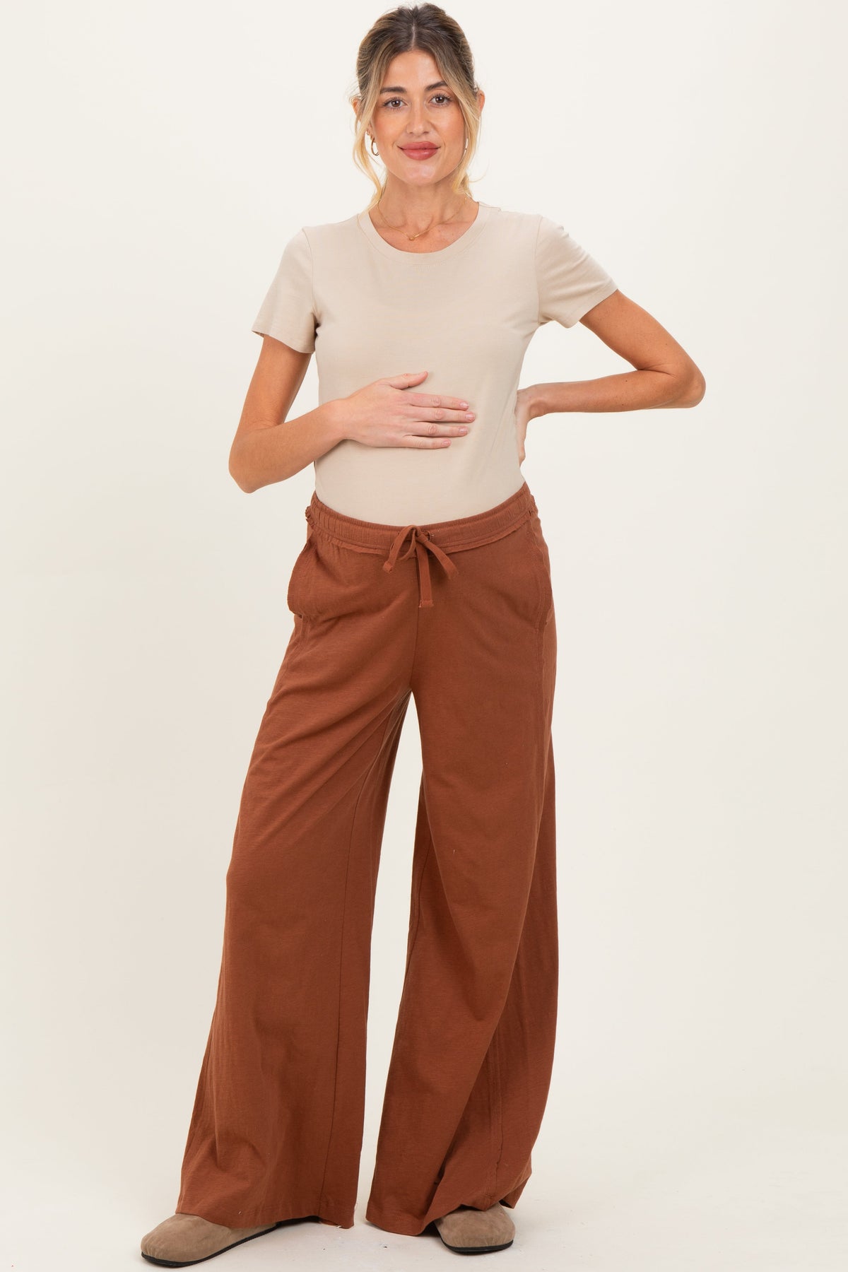 Rust Drawstring Wide Leg Maternity Lounge Pant