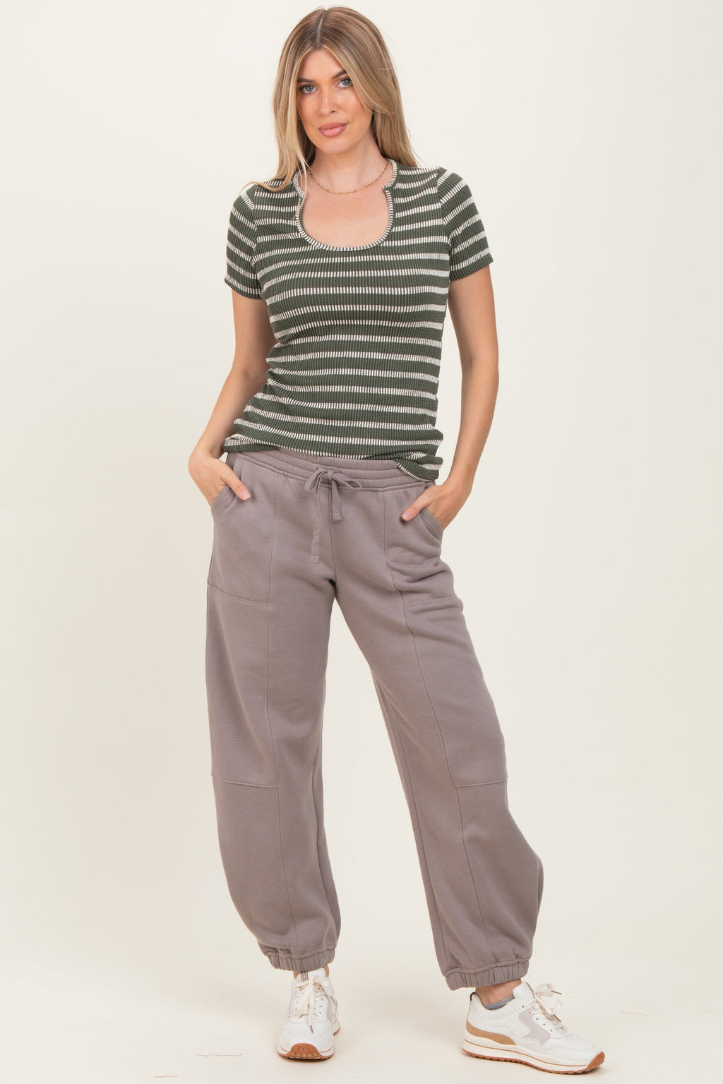 Camel Multi Seam Fleece Maternity Sweatpants