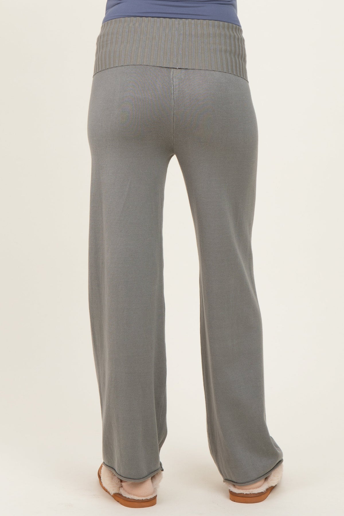 Olive Ribbed Knit Foldover Waist Maternity Pants