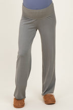 Olive Ribbed Knit Foldover Waist Maternity Pants